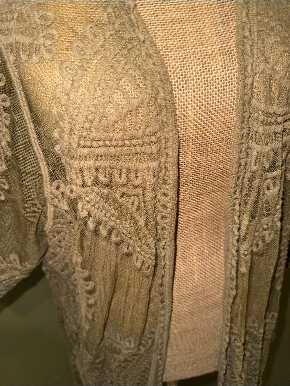 Embroidered Sheer Duster Kimono in Olive Brown